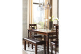 Bennox Brown Dining Table and 4 Chairs and Bench by Ashley at Eve Furniture