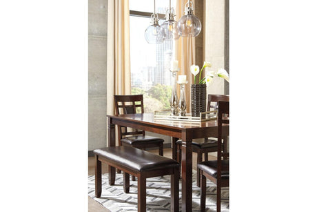 Bennox Brown Dining Table and 4 Chairs and Bench by Ashley at Eve Furniture