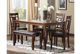 Bennox Brown Dining Table and 4 Chairs and Bench by Ashley at Eve Furniture