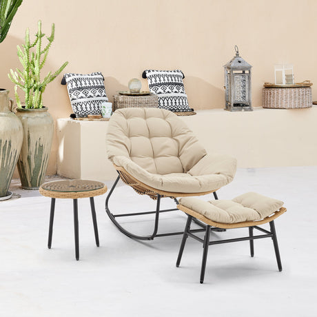 Benson 3-Piece Patio Rocking Chair with Ottoman and Table in Cream by Manhattan Comfort at Eve Furniture