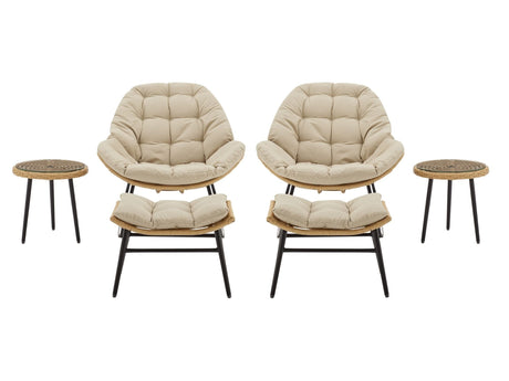 Benson 6-Piece Patio Rocking Chair Set with Ottomans and Tables in Cream by Manhattan Comfort at Eve Furniture