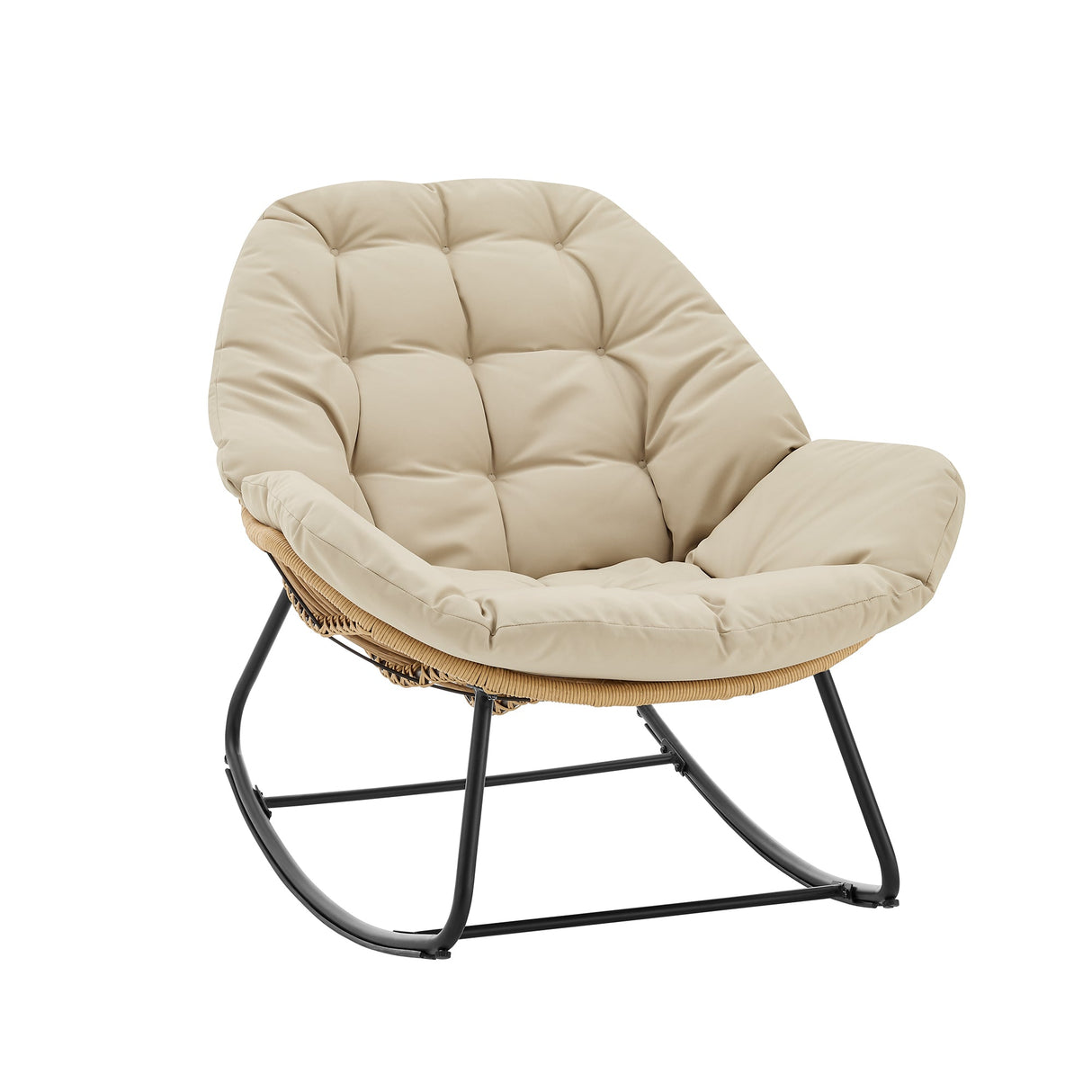 Benson 6-Piece Patio Rocking Chair Set with Ottomans and Tables in Cream by Manhattan Comfort at Eve Furniture