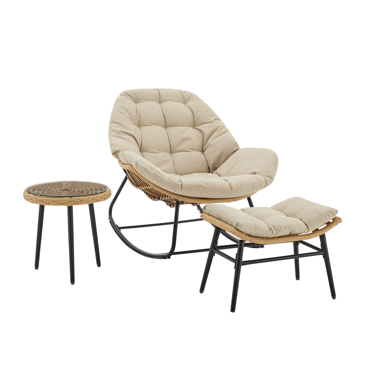 Benson 6-Piece Patio Rocking Chair Set with Ottomans and Tables in Cream by Manhattan Comfort at Eve Furniture