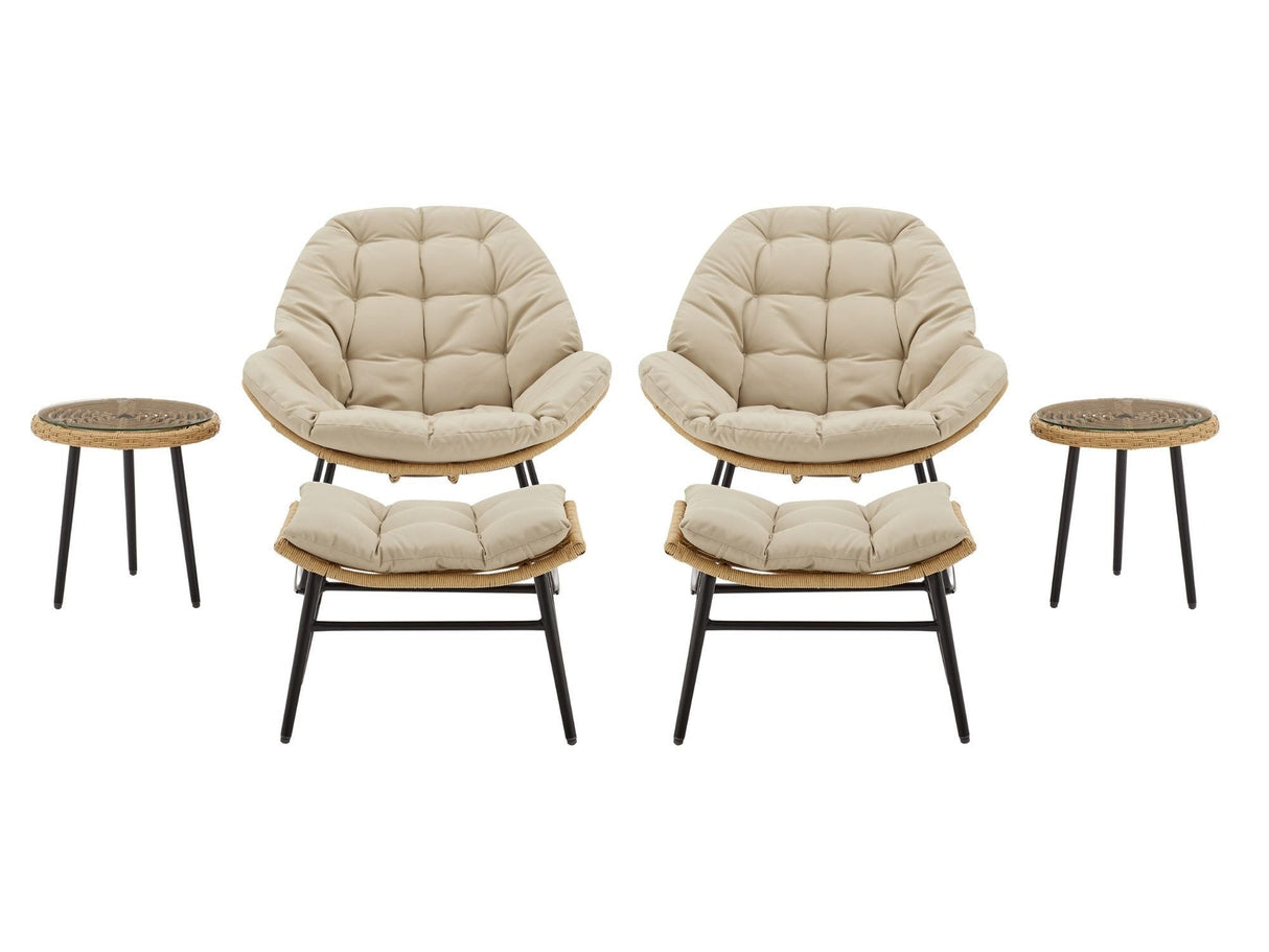 Benson 6-Piece Patio Rocking Chair Set with Ottomans and Tables in Cream by Manhattan Comfort at Eve Furniture