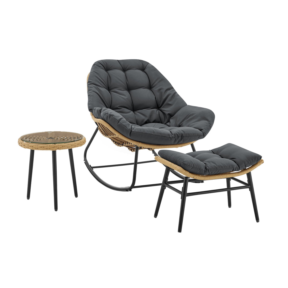 Benson 6-Piece Patio Rocking Chair Set with Ottomans and Tables in Grey by Manhattan Comfort at Eve Furniture