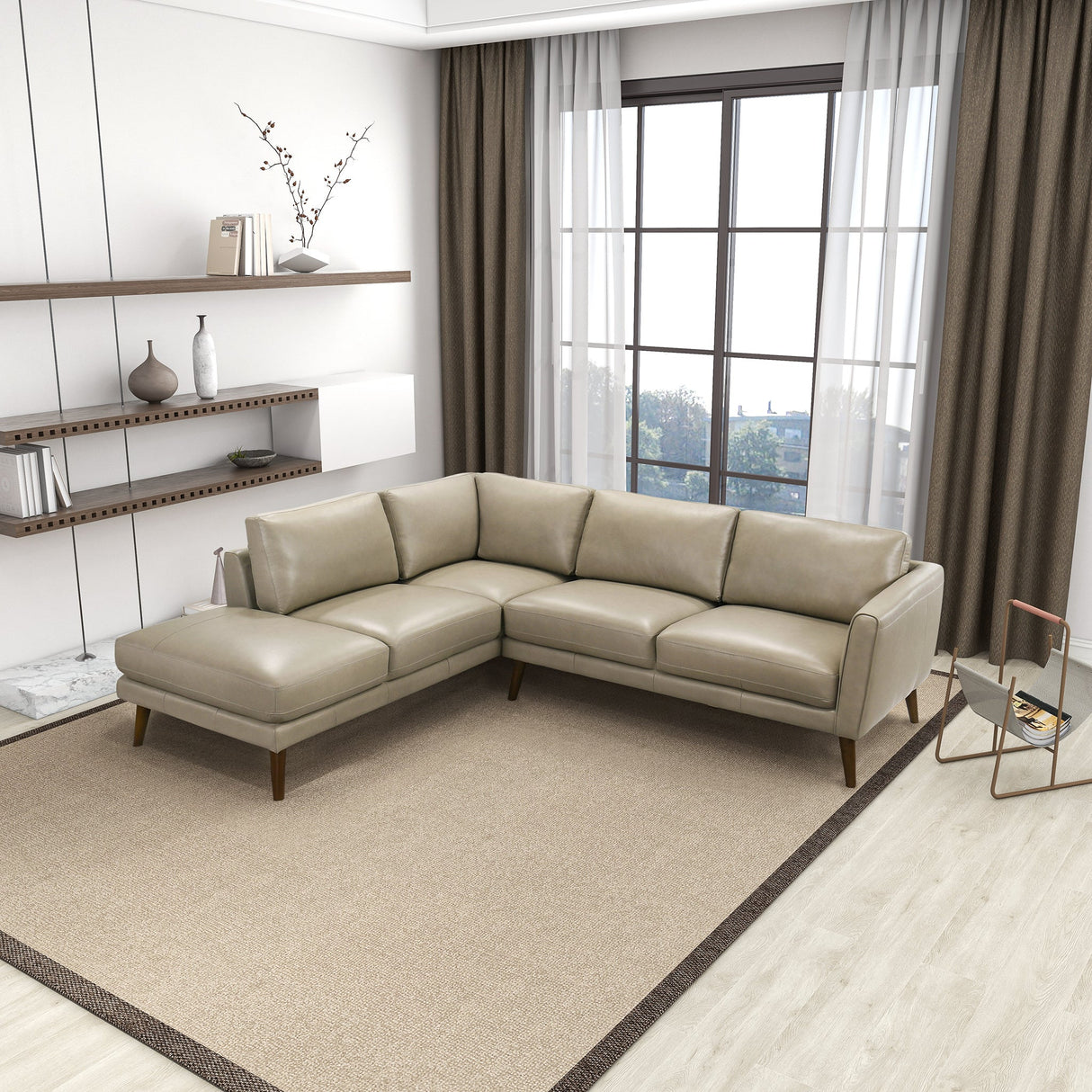 Benson Beige Leather Sectional Sofa Left Facing Chaise by Ashcroft Furniture at Eve Furniture
