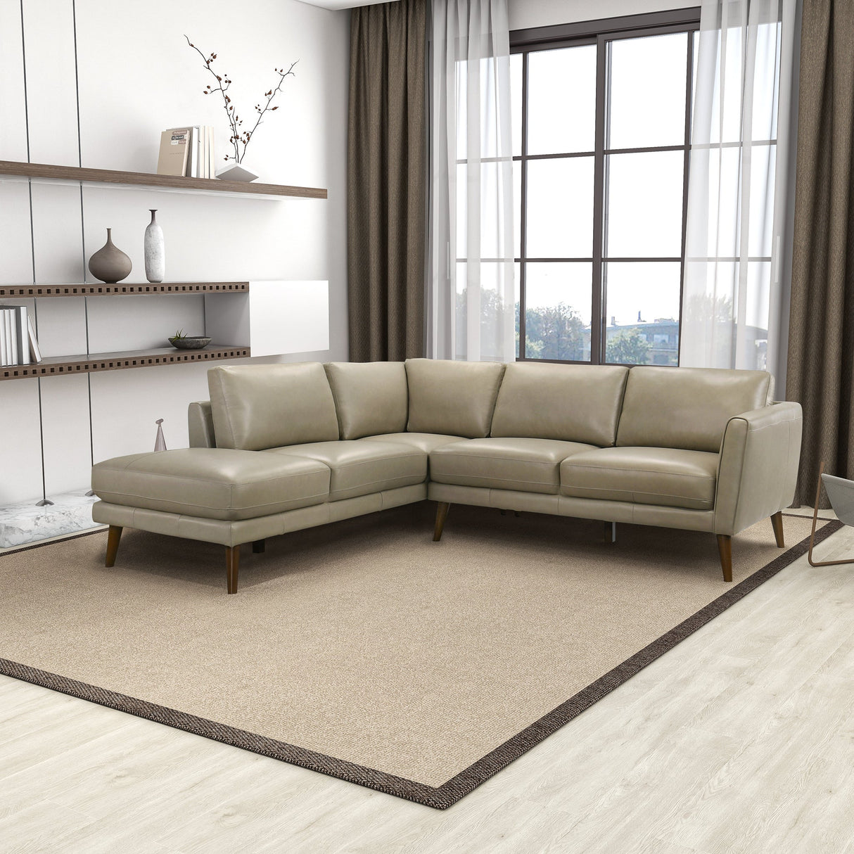 Benson Beige Leather Sectional Sofa Left Facing Chaise by Ashcroft Furniture at Eve Furniture
