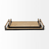 Benson Set of 2 Brown Wood Black Metal Trays by Mercana at Eve Furniture