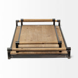 Benson Set of 2 Brown Wood Black Metal Trays by Mercana at Eve Furniture