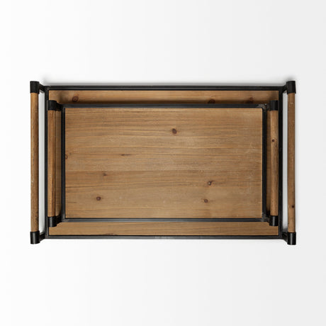 Benson Set of 2 Brown Wood Black Metal Trays by Mercana at Eve Furniture