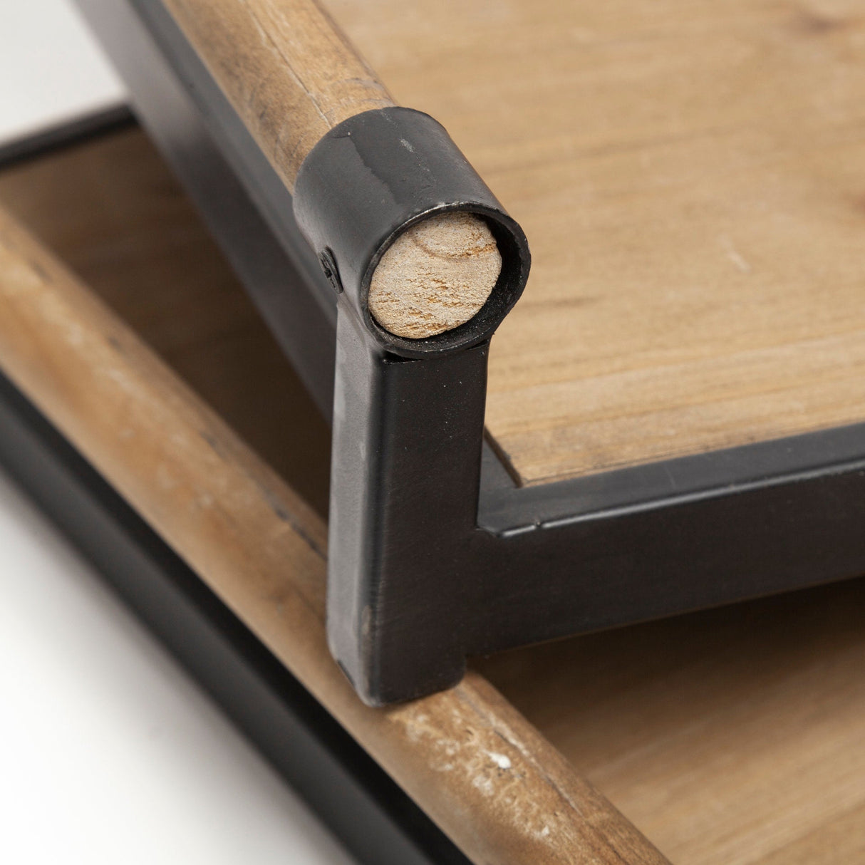Benson Set of 2 Brown Wood Black Metal Trays by Mercana at Eve Furniture