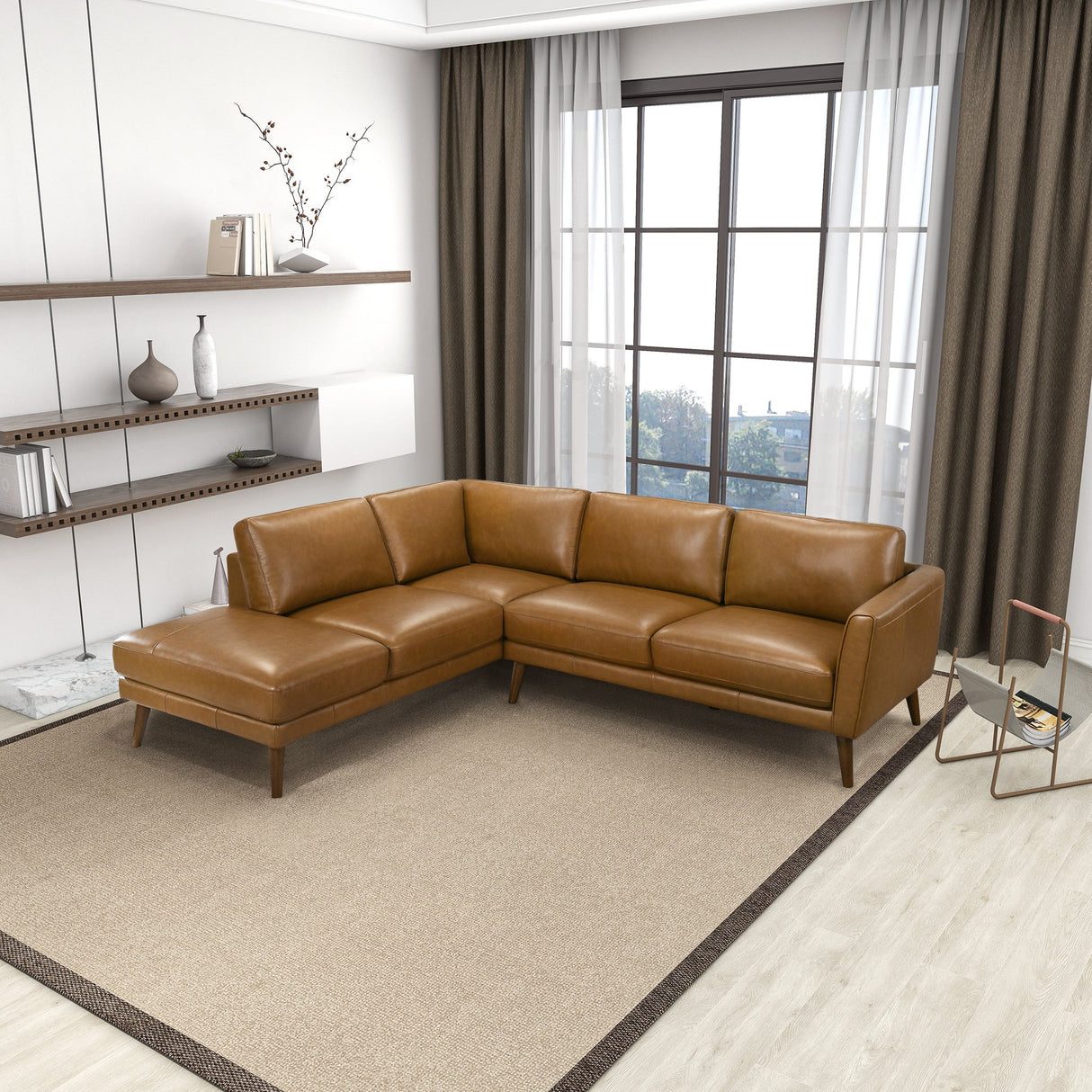 Benson Tan Leather Sectional Sofa Left Facing Chaise by Ashcroft Furniture at Eve Furniture