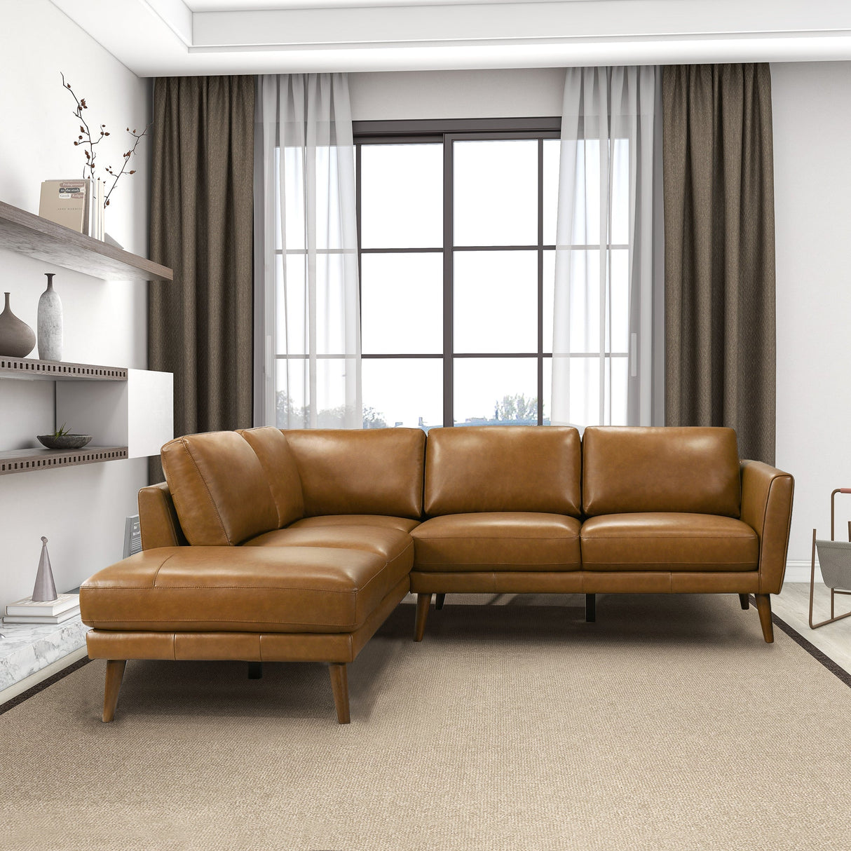 Benson Tan Leather Sectional Sofa Left Facing Chaise by Ashcroft Furniture at Eve Furniture