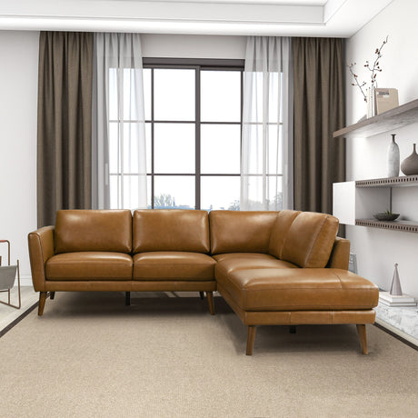 Benson Tan Leather Sectional Sofa Right Facing Chaise by Ashcroft Furniture at Eve Furniture