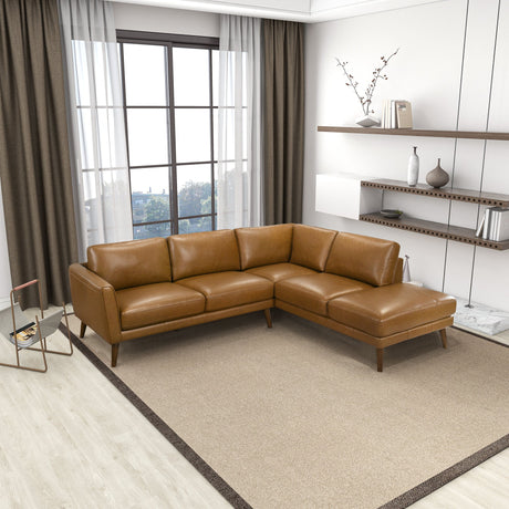 Benson Tan Leather RAF Chaise Sectional