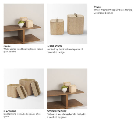 Benton White-Washed Wood w/ Brass Handle Decorative Box Set by Mercana at Eve Furniture