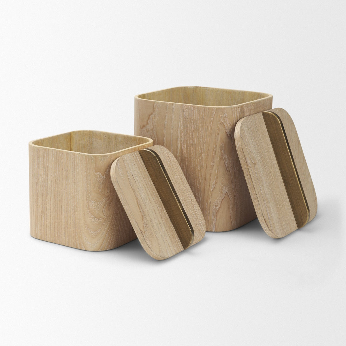 Benton White-Washed Wood w/ Brass Handle Decorative Box Set by Mercana at Eve Furniture