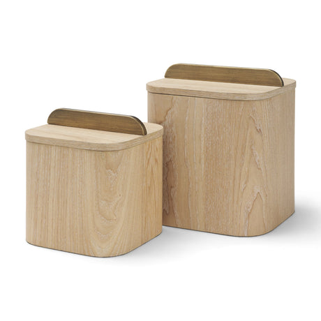 Benton White-Washed Wood w/ Brass Handle Decorative Box Set by Mercana at Eve Furniture