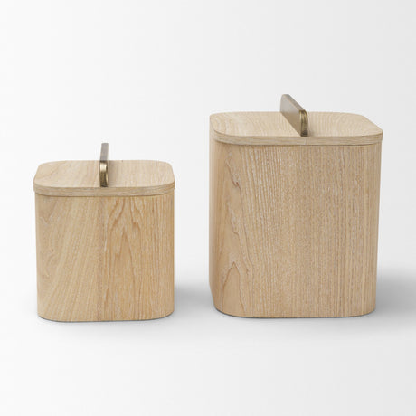 Benton White-Washed Wood w/ Brass Handle Decorative Box Set by Mercana at Eve Furniture