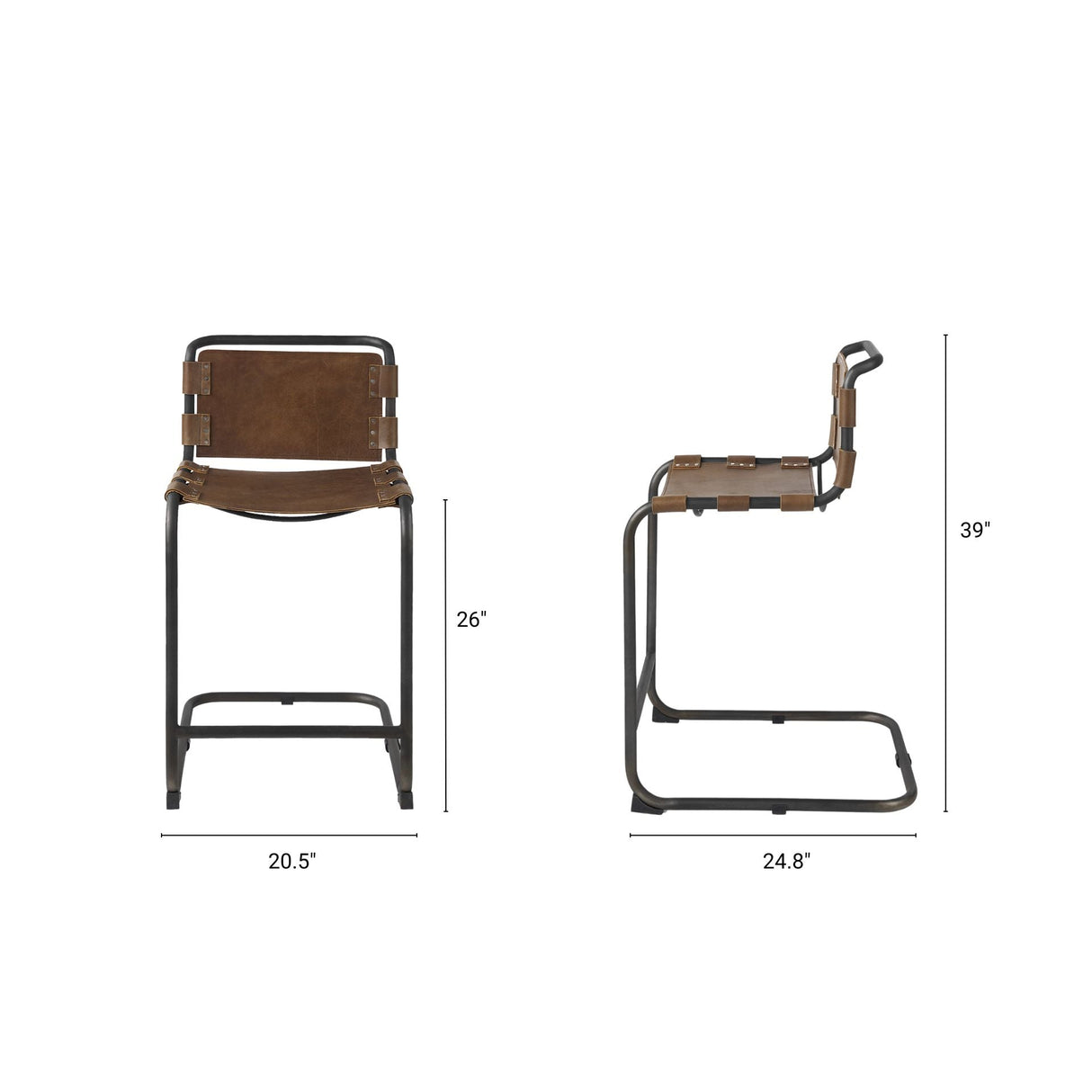 Berbick 20.5 x 24.75 x 39 Medium Brown Leather W/ Iron Frame Counter Stool by Mercana at Eve Furniture