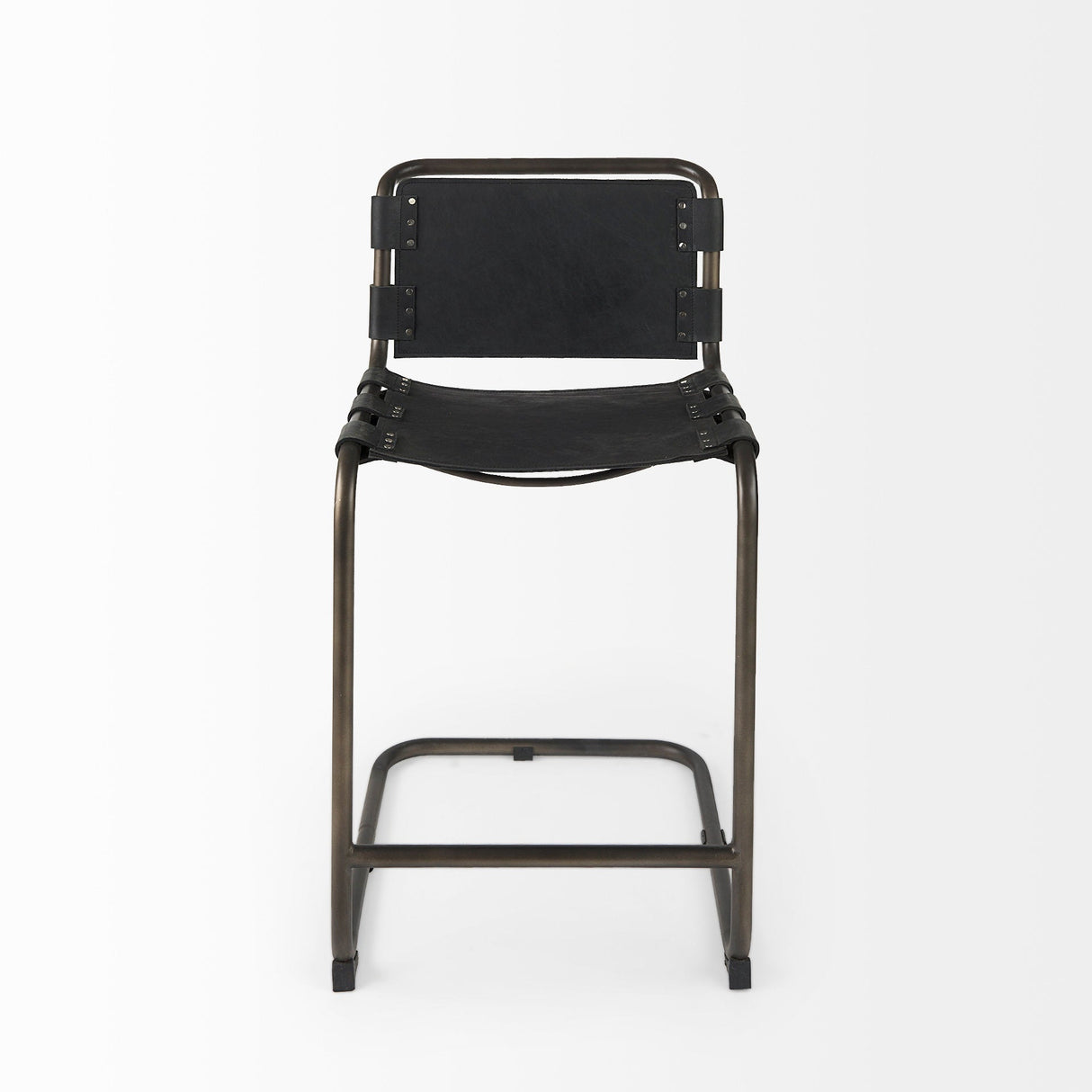 Berbick 21L x 25W x 38H Black Leather W/ Iron Frame Counter Stool by Mercana at Eve Furniture
