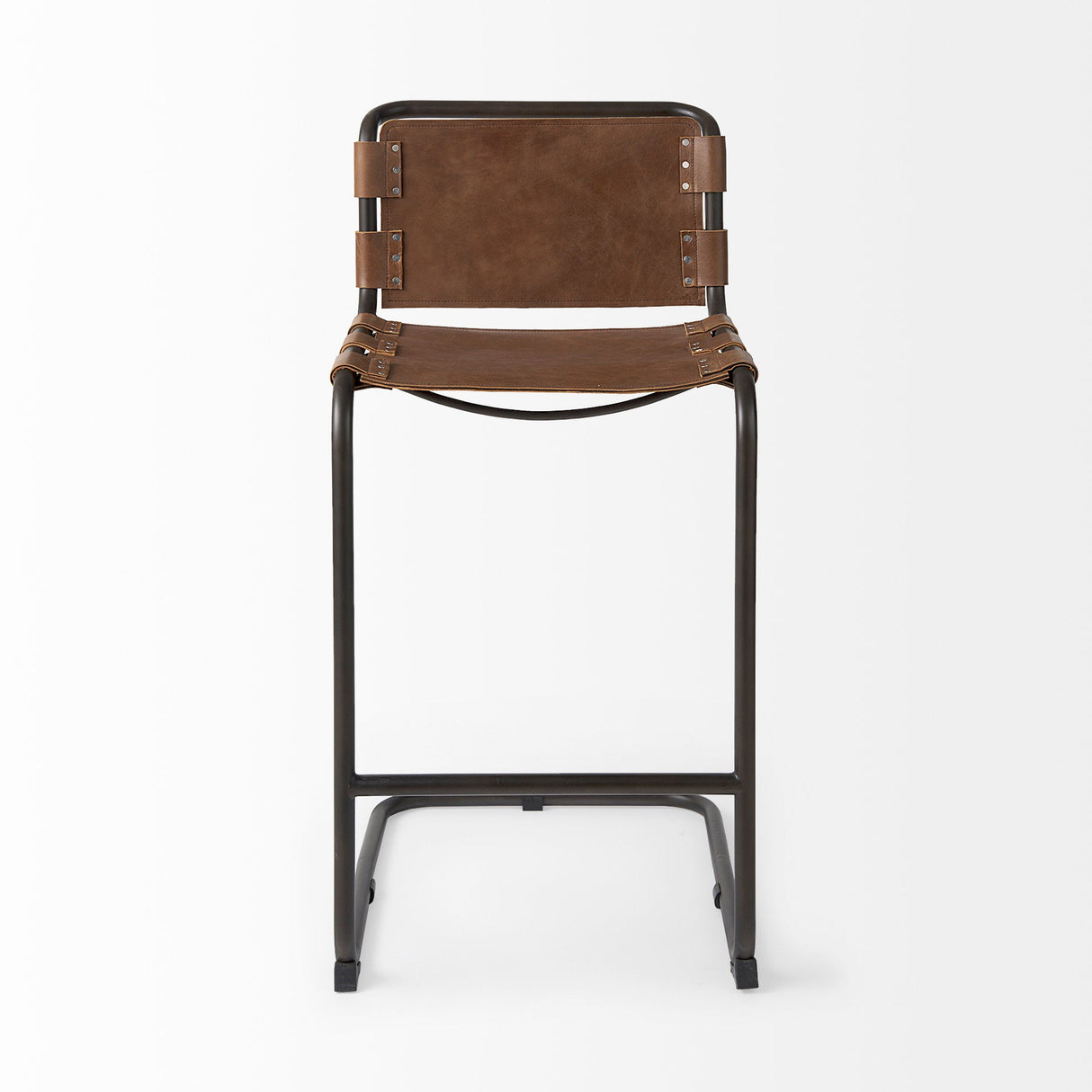 Berbick 43" Total Height Medium Brown Leather w/ Iron Frame Bar Stool by Mercana at Eve Furniture