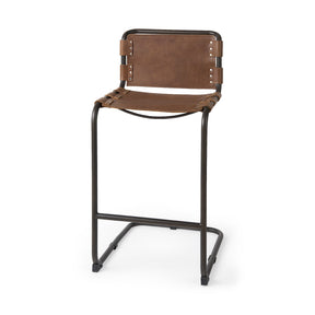 Berbick 43" Total Height Medium Brown Leather w/ Iron Frame Bar Stool by Mercana at Eve Furniture