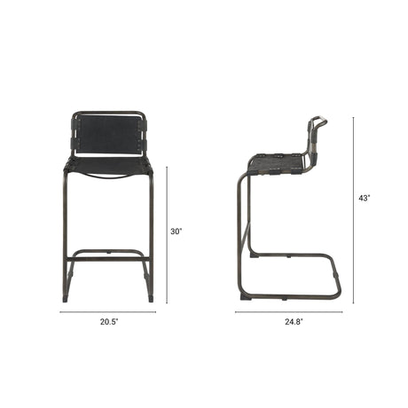 Berbick Black Leather w/ Iron Frame Bar Stool by Mercana at Eve Furniture