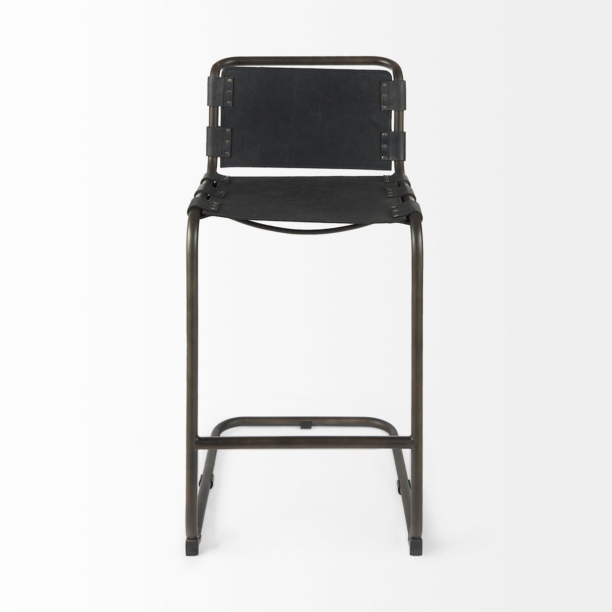 Berbick Black Leather w/ Iron Frame Bar Stool by Mercana at Eve Furniture