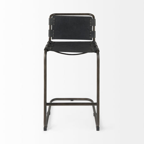 Berbick Black Leather w/ Iron Frame Bar Stool by Mercana at Eve Furniture