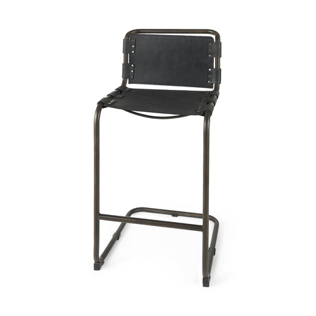 Berbick Black Leather w/ Iron Frame Bar Stool by Mercana at Eve Furniture