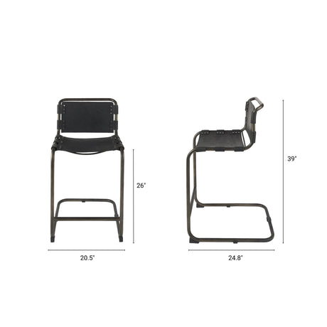 Berbick Black Leather W/ Iron Frame Counter Stool by Mercana at Eve Furniture