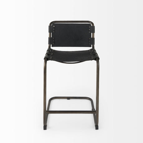 Berbick Black Leather W/ Iron Frame Counter Stool by Mercana at Eve Furniture