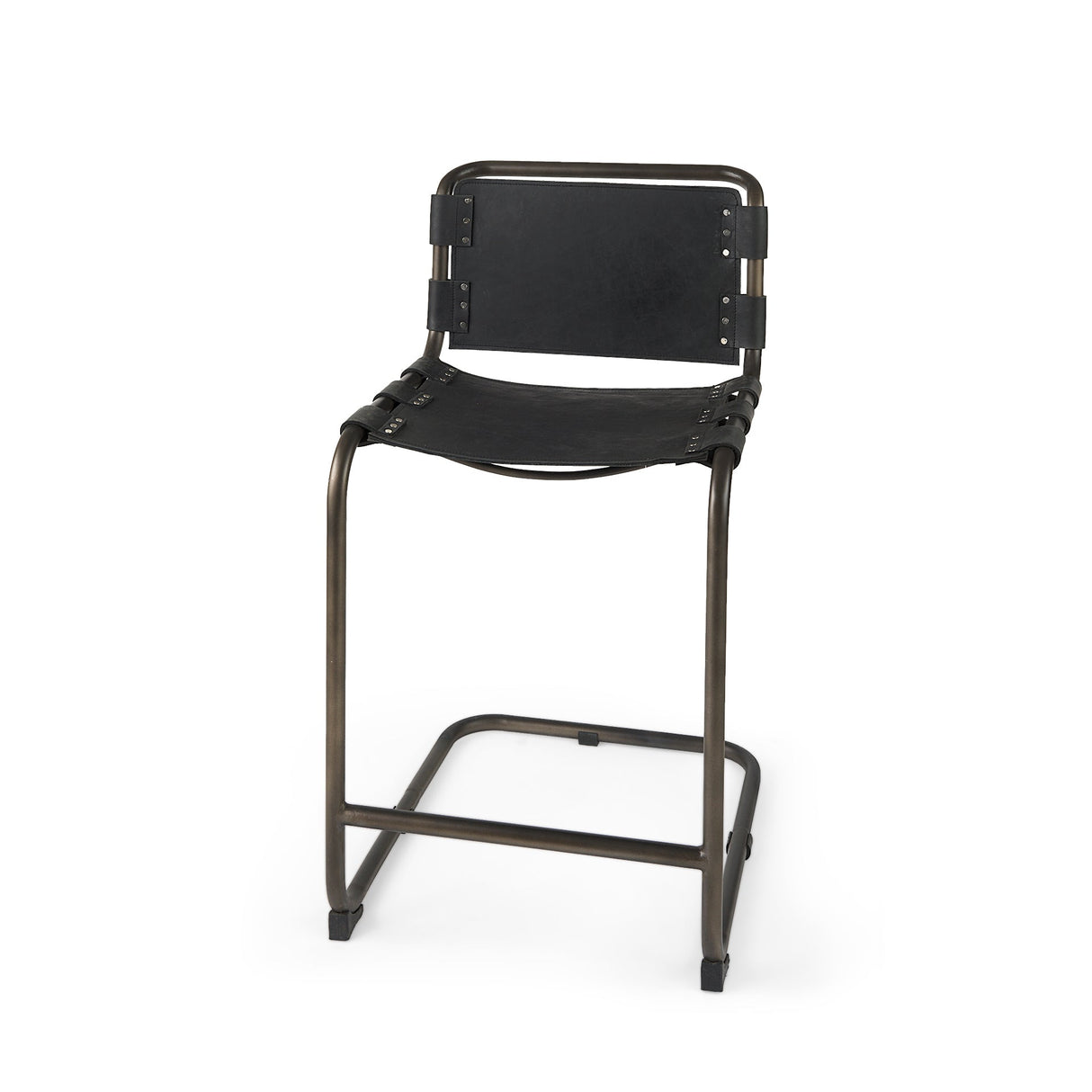Berbick Black Leather W/ Iron Frame Counter Stool by Mercana at Eve Furniture