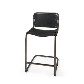 Berbick Black Leather W/ Iron Frame Counter Stool by Mercana at Eve Furniture
