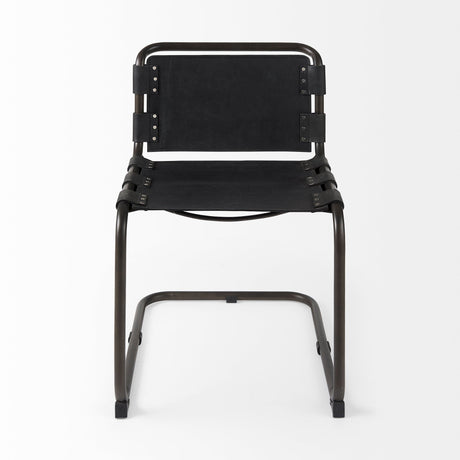 Berbick Black Leather w/ Iron Frame Dining Chair by Mercana at Eve Furniture