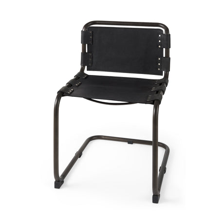 Berbick Black Leather w/ Iron Frame Dining Chair by Mercana at Eve Furniture