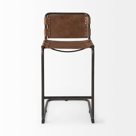 Berbick Medium Brown Leather w/ Iron Frame Bar Stool by Mercana at Eve Furniture