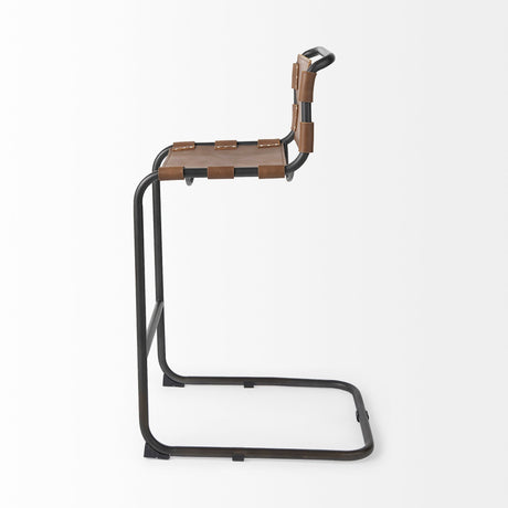 Berbick Medium Brown Leather w/ Iron Frame Bar Stool by Mercana at Eve Furniture