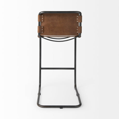 Berbick Medium Brown Leather w/ Iron Frame Bar Stool by Mercana at Eve Furniture
