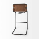 Berbick Medium Brown Leather w/ Iron Frame Bar Stool by Mercana at Eve Furniture