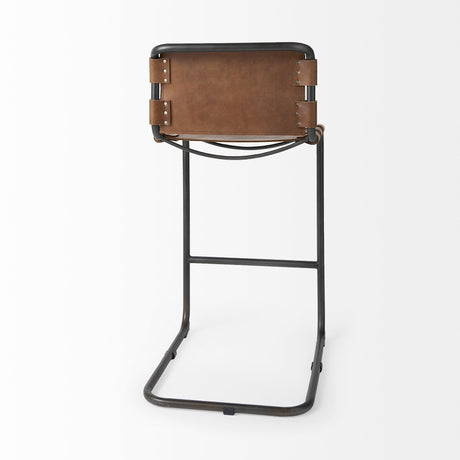 Berbick Medium Brown Leather w/ Iron Frame Bar Stool by Mercana at Eve Furniture