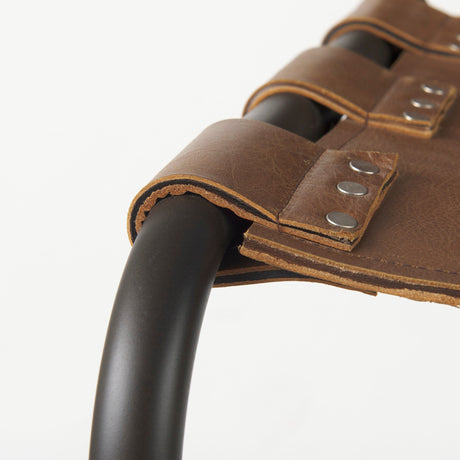 Berbick Medium Brown Leather w/ Iron Frame Bar Stool by Mercana at Eve Furniture