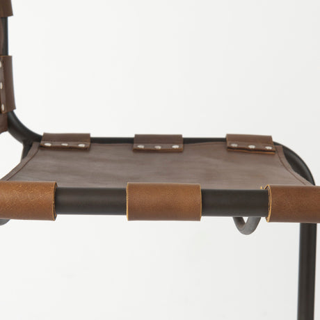 Berbick Medium Brown Leather w/ Iron Frame Bar Stool by Mercana at Eve Furniture