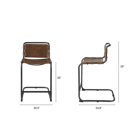 Berbick Medium Brown Leather W/ Iron Frame Counter Stool by Mercana at Eve Furniture