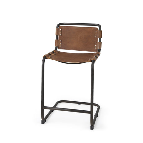 Berbick Medium Brown Leather W/ Iron Frame Counter Stool by Mercana at Eve Furniture