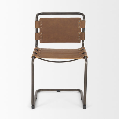 Berbick Medium Brown Leather w/ Iron Frame Dining Chair by Mercana at Eve Furniture