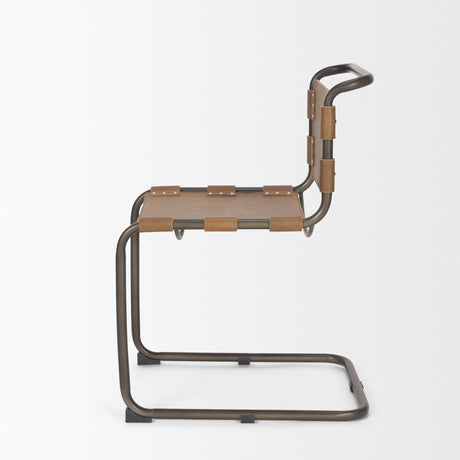 Berbick Medium Brown Leather w/ Iron Frame Dining Chair by Mercana at Eve Furniture