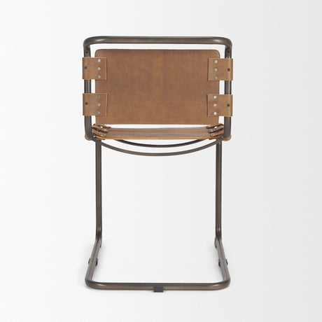 Berbick Medium Brown Leather w/ Iron Frame Dining Chair by Mercana at Eve Furniture