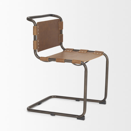 Berbick Medium Brown Leather w/ Iron Frame Dining Chair by Mercana at Eve Furniture